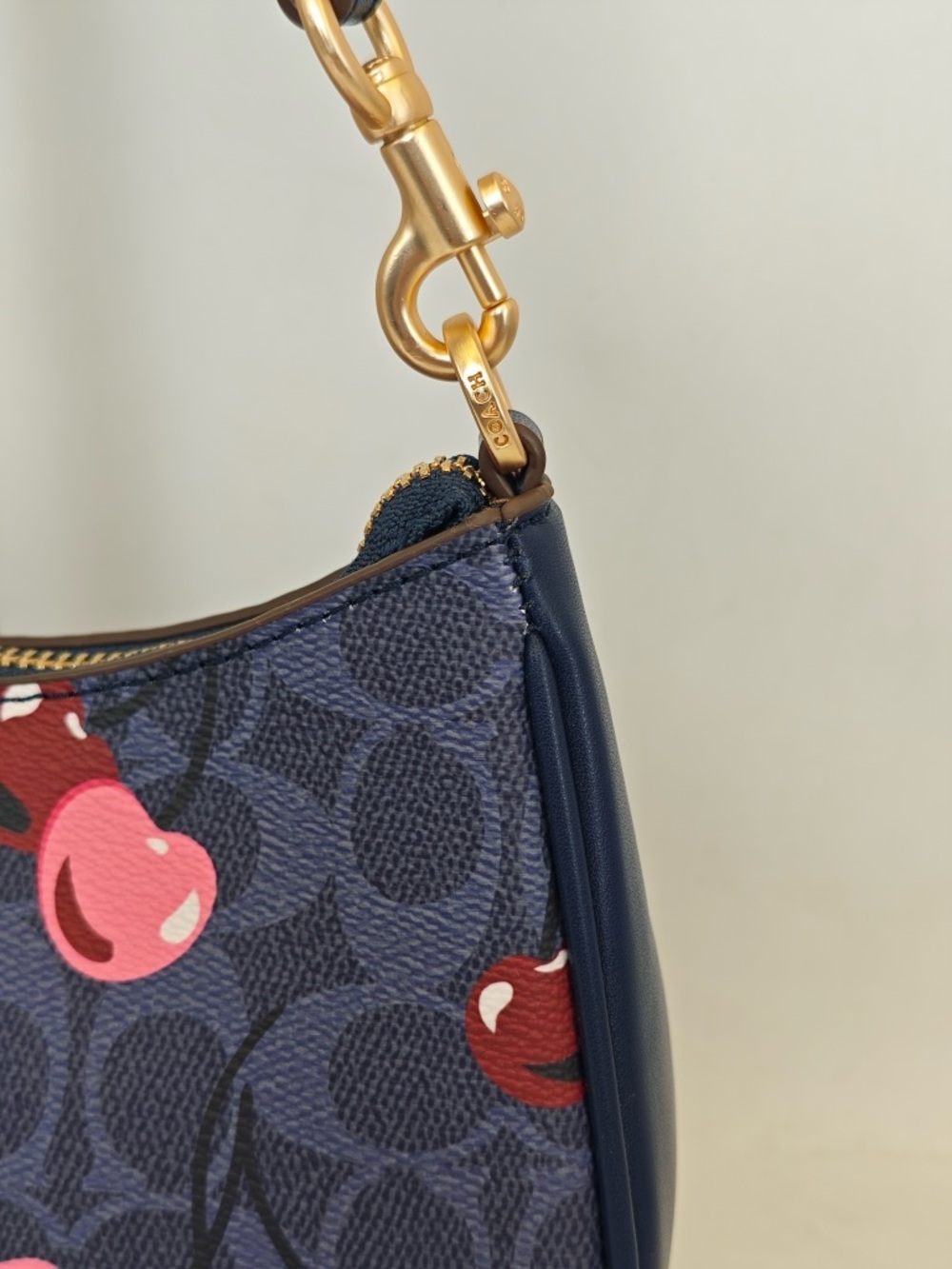 Coach Navy Cherry Print Shoulder Bag with Pink & Red Accents - Picture 10 of 12